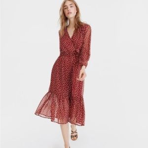 J. Crew Faux Wrap Floral Dress w/ Metallic Pin Stripe (Size 6)